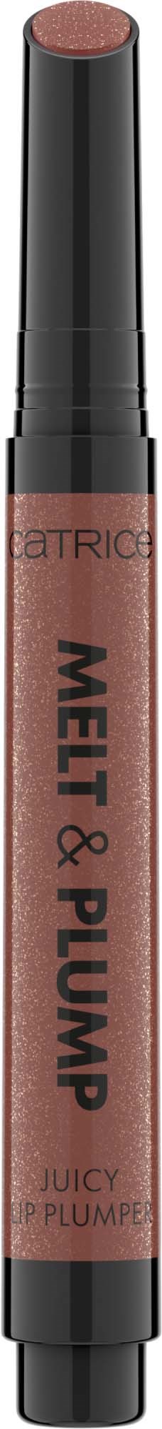 Ein Lipgloss-Stift mit schwarzem Deckel, beschriftet Maeli & Plump, in brauner Farbe.