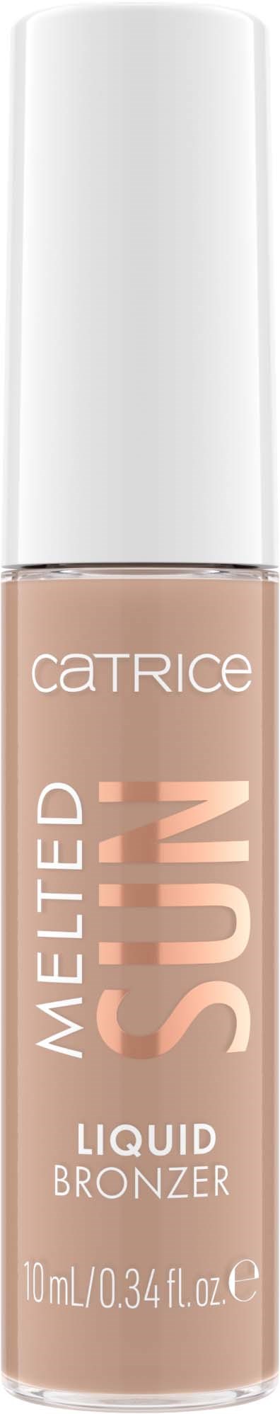 A bottle of liquid bronzer with a white cap, labeled 'Catrice Melted Sun'.