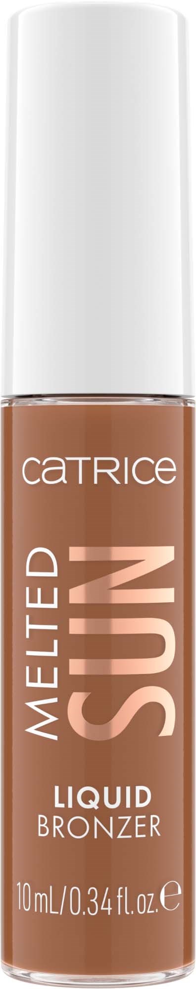 A small bottle of liquid bronzer with a white cap and brown color label. The product is named 'Melted Sun'.