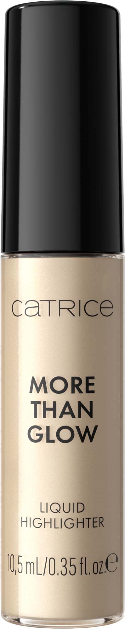 A beige liquid highlighter in a small tube with a black cap, labeled "More Than Glow."