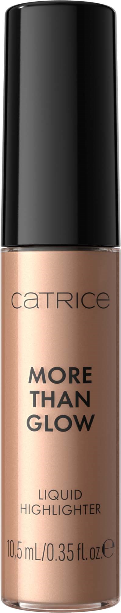 A beige liquid highlighter in a tube with a black cap, labeled "Catrice More Than Glow."