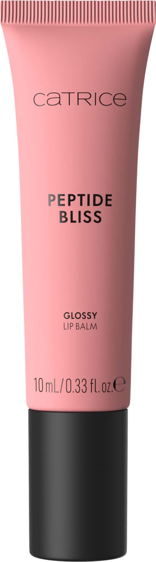 A pink tube of Catrice Peptide Bliss Glossy Lip Balm with black cap, 10 ml.