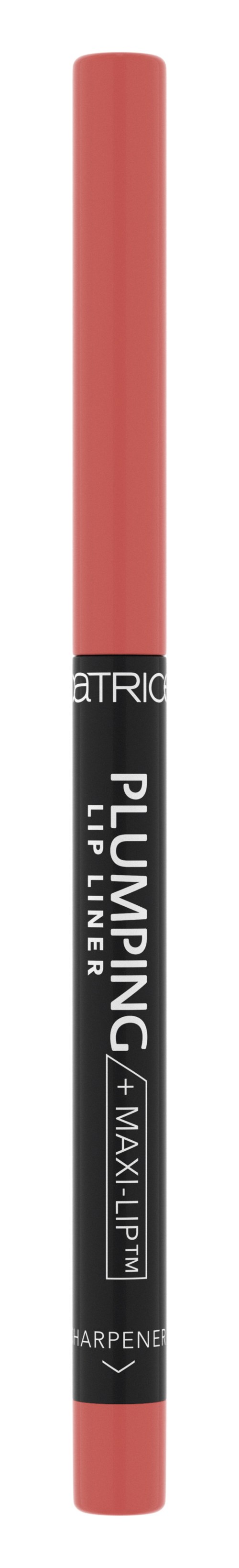 En läppennspenna i rosa med svart och vitt förpackning, märkt "PLUMPING + MAXI lip liner".