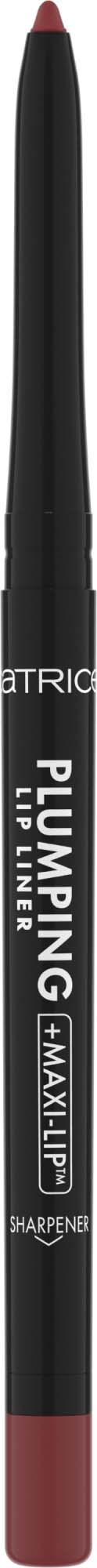Een zwarte make-up potlood met een roze punt, gemerkt 'Pumping Lip Liner' en 'Sharpener'.