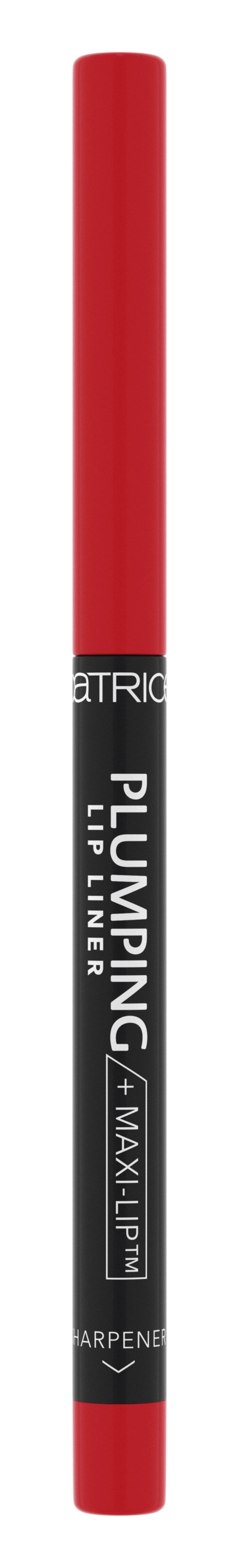 En svart och silver marker med röd topp märkt "Plumping Lip Liner" av varumärket  d6TRIC.