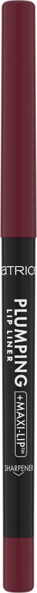 A dual-ended lip crayon with a maroon cap and base, featuring a black body with white text.