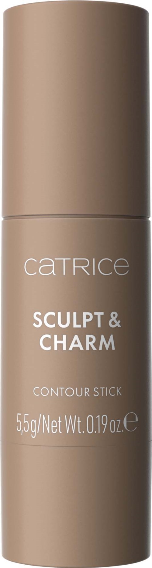A beige cylindrical container labeled 'Catrice Sculpt & Charm Contour Stick' with a cap, designed for makeup.