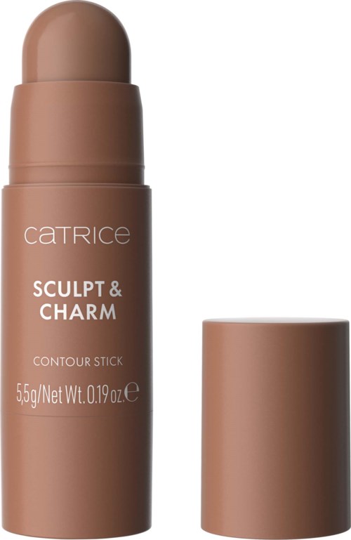 A brown contour stick with a rounded top and a separate cap placed beside it.