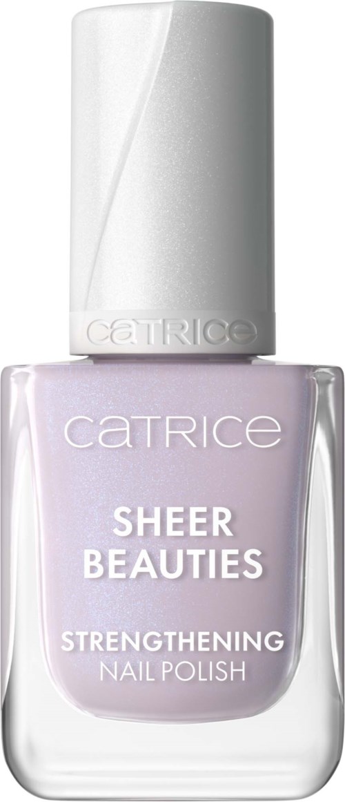 A light purple nail polish bottle with white text and a silver cap.