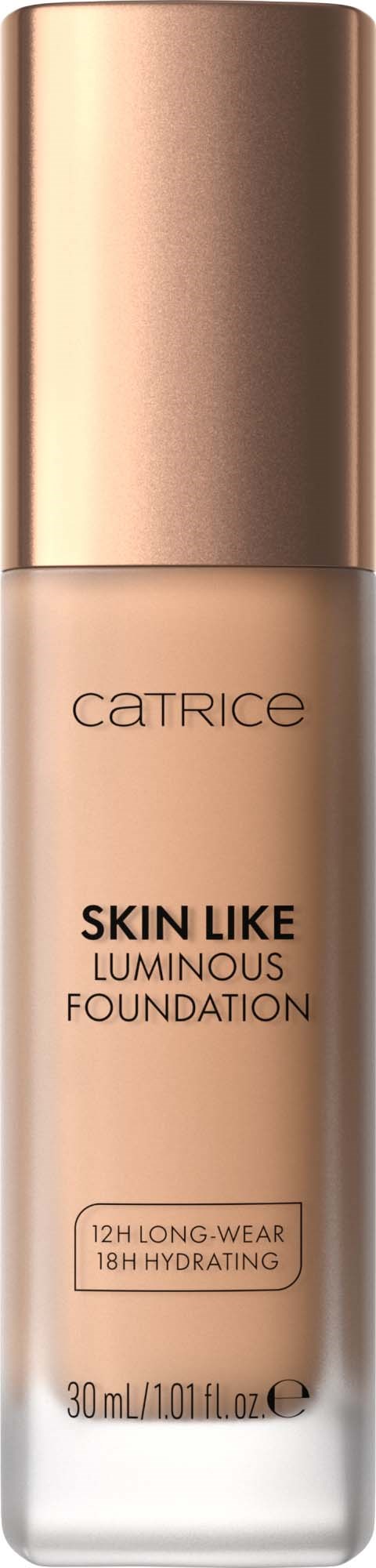 Foundationflaske med gullkappe, merket Skin Like Luminous Foundation, 30 ml, langvarig og fuktighetsgivende.