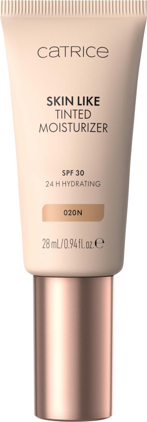 En tub med Catrice färgad moisturizer med SPF 30, märkt "Skin Like," ger 24 timmars hydrering i nyansen O20N.