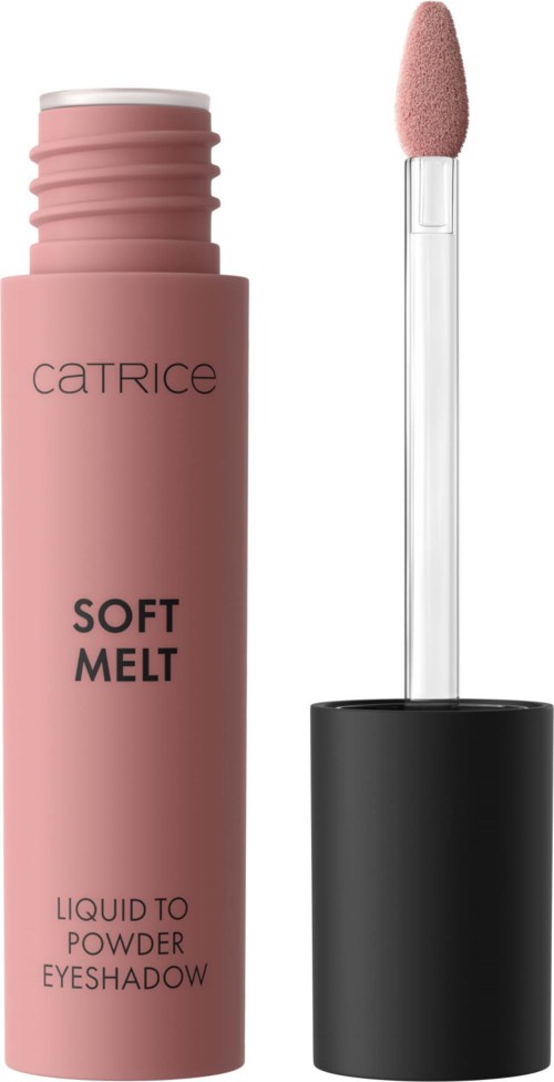 En rosa tub av Catrice Soft Melt flytande till puder ögonskugga med appliceringsborste.