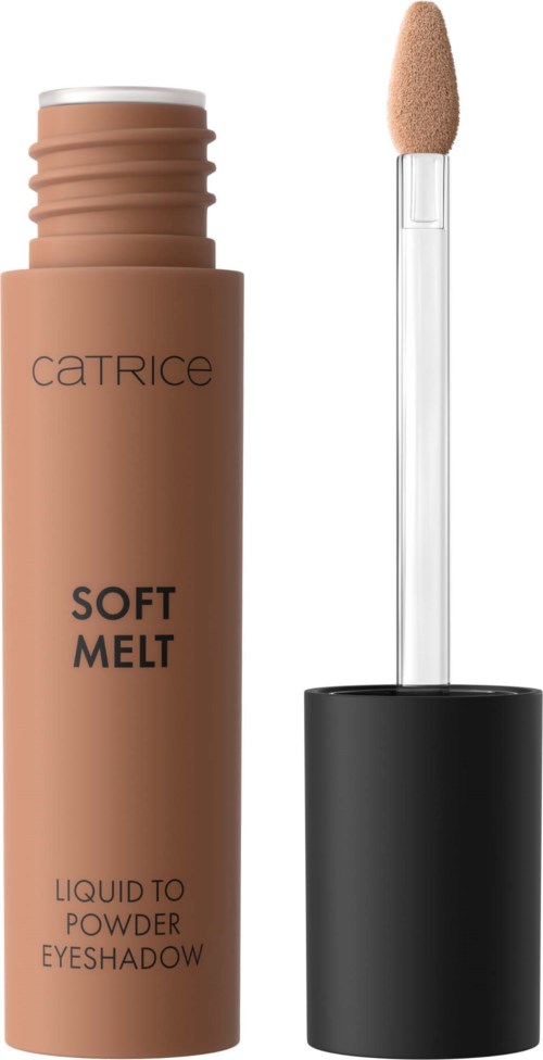 Catrice Soft Melt ögonskuggor i vätska till puder, med applikator, i beige tub med svart text.