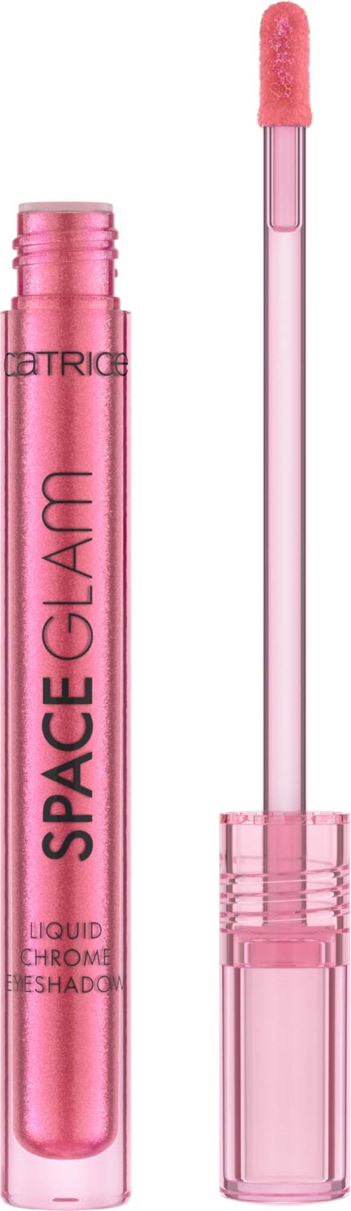 Pinkki huulikiilto Tölkki ja harja. Tölkissä lukee "SPACE GLAM".