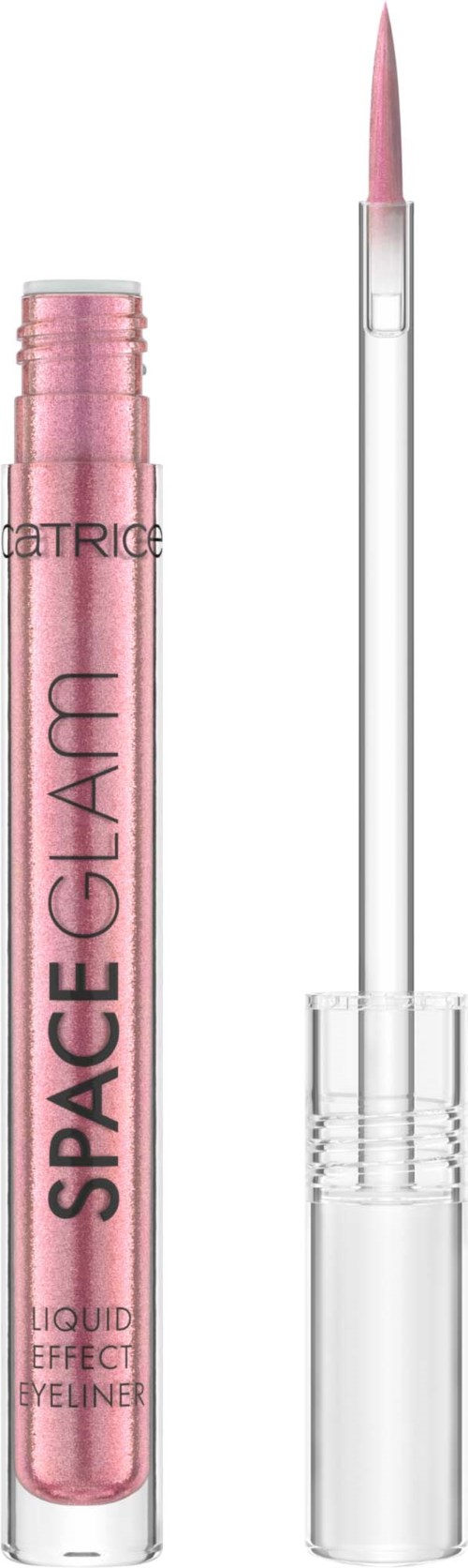 Pink lip gloss tube with an applicator stick, labeled 'Space Glam'.