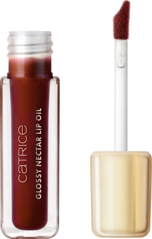 Lip gloss in a brown shade with a doe-foot wand applicator.