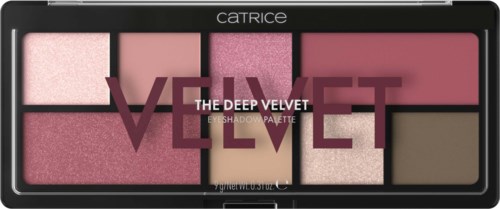 Make-up palette met zes roze, beige en bruine oogschaduws, gemerkt "Velvet" en "The Deep Velvet".