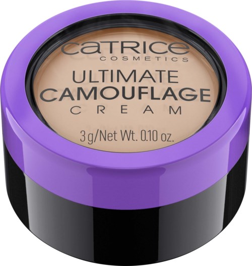 Runde Verpackung in Lila und Schwarz mit Catrice Ultimate Camouflage Cream Make-up.