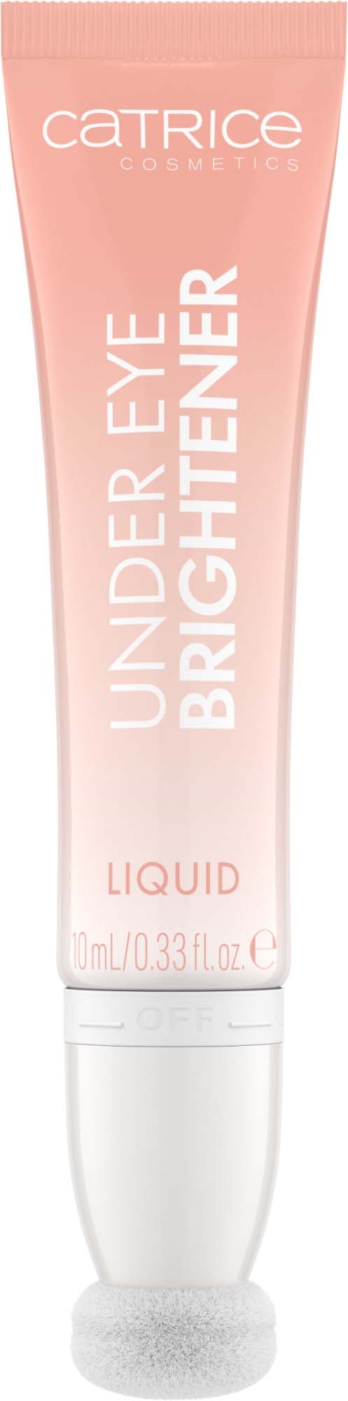 Pinkki puteli Catrice Under Eye Brightener Liquid, tarkoitettu silmien alla kirkastamiseen.