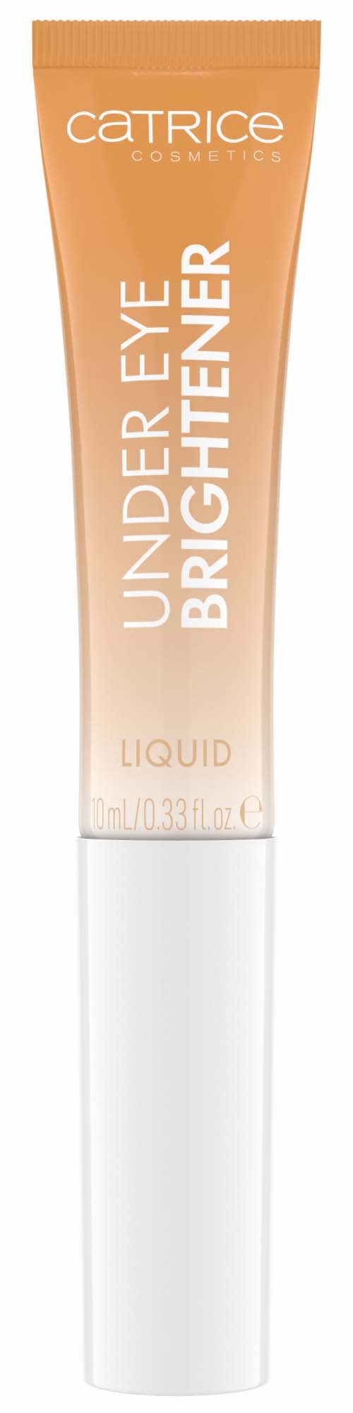 Catrice Under Eye Brightener Liquid -putki persikan värissä, valkoinen korkki.