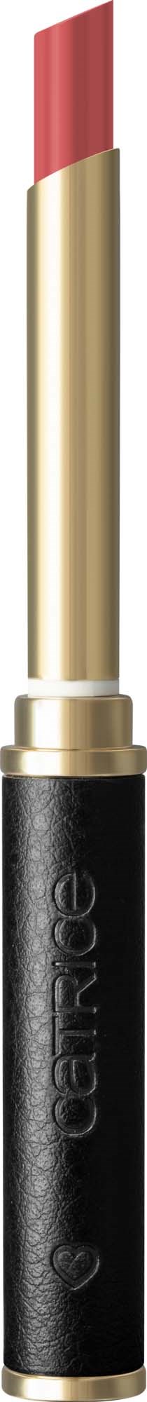 Lippenstift mit schwarzem Griff, goldenem Mittelteil und pinker Lippe. Einfaches und elegantes Design.