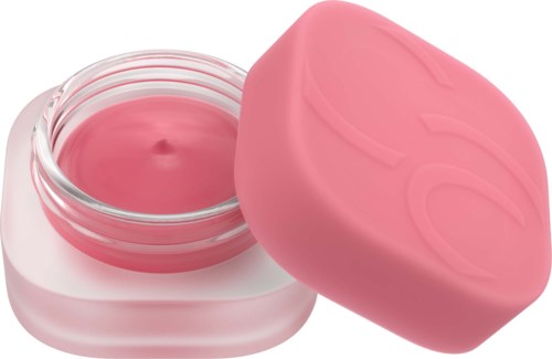 Pieni vaale pinkki purkki, jossa on kansi ja sisältää voiteen tai lotion.