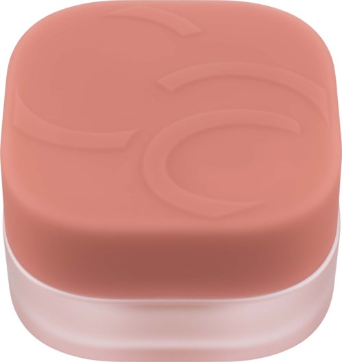 Neliskanttinen poskipunapakkaus eri sävyssä, jossa on logo painettu kannen päälle.