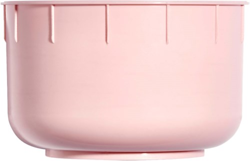 A pink plastic container with a smooth rounded shape and a flat top edge.