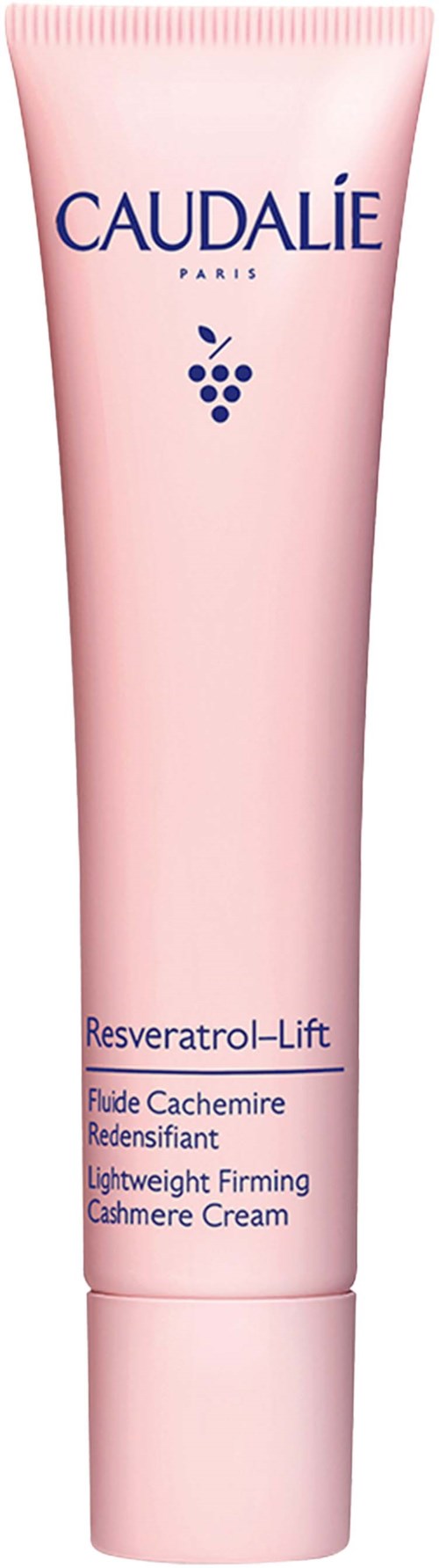 Caudalie Resveratrol-Lift kerma vaaleanpunaisessa putkessa. Se on kevyt kiinteyttävä cashmere-voide.