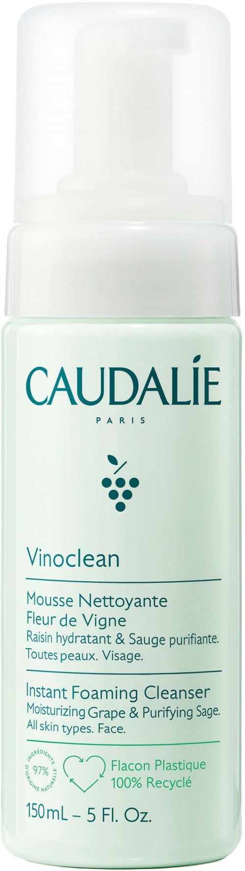 Caudalie Vinoclean Foaming Cleanser with grape and sage extract for all skin types.