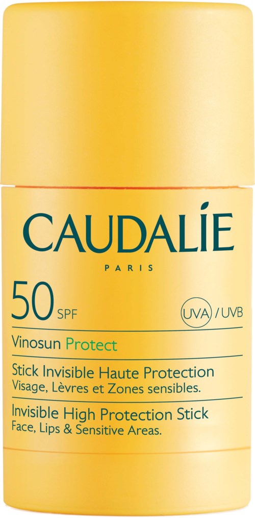 Keltainen aurinkosuojapastilli kasvoille ja huulille, SPF 50, suojaa herkkää ihoa UVA- ja UVB-säteiltä.
