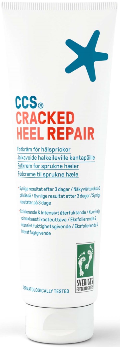 Det här är en tub med hälsoreparationskräm med en blå stjärna och text på olika språk, inklusive svenska.