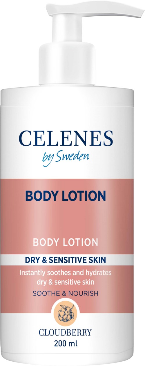 Celenes Bodylotion für trockene und empfindliche Haut, lindert und spendet sofort Feuchtigkeit, mit Cloudberry, 200 ml.