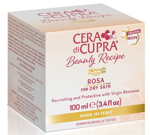 Förpackning av Cera di Cupra Rosa för torr hud, närande med bivax, tillverkad i Italien, 100 ml.