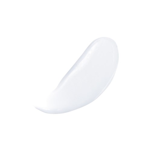 A white, curved, elongated object with a smooth surface, resembling a blob or smear of cream.