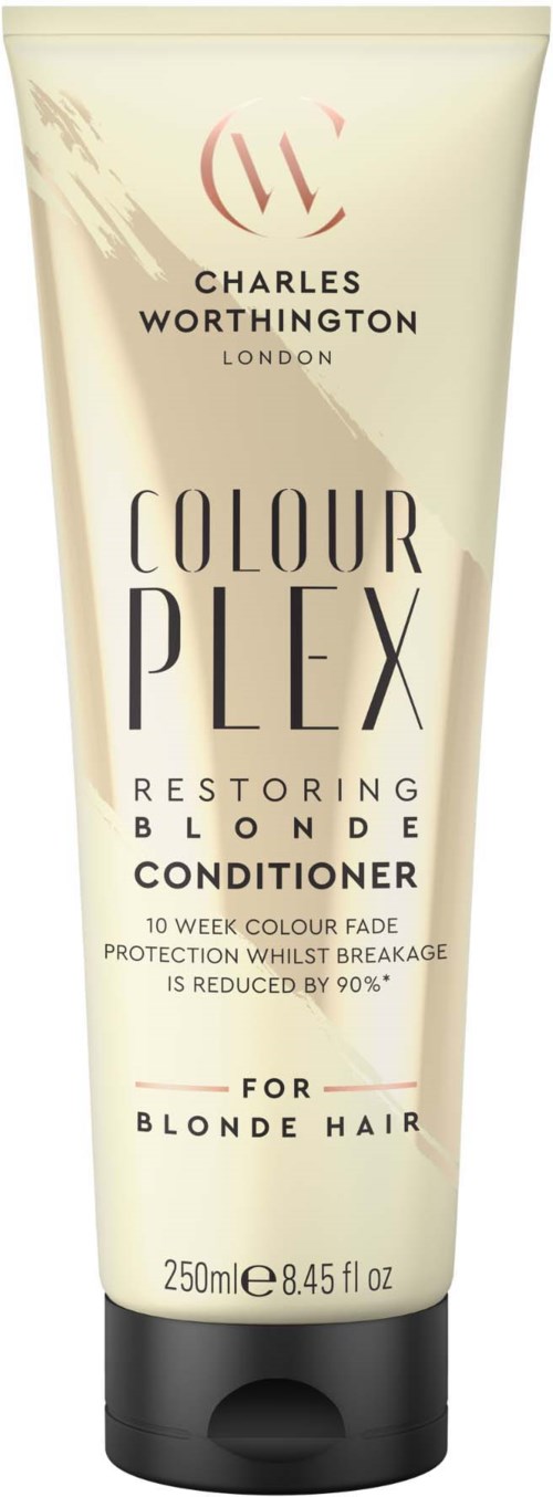 Een tube Charles Worthington Colour Plex Restoring Blonde Conditioner voor blond haar, 250 ml.