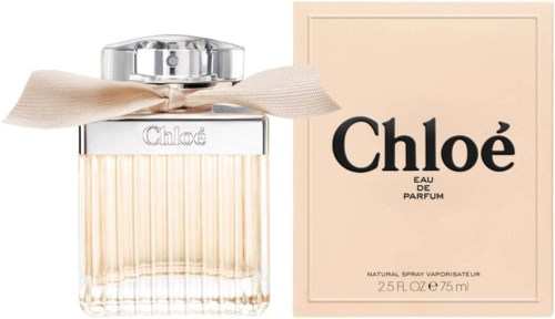 Chloé parfumfles met strik en bijpassend lichtroze doos.