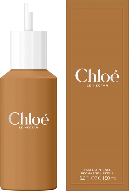Parfymburk av märket Chloé Le Nectar med vit spraykapsel bredvid dess bruna förpackningslåda.