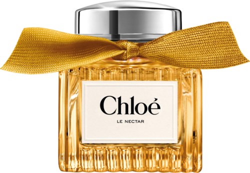 En parfyllflaska med guldsnodd runt halsen och silverlock, märkt Chloe Le Nectar.