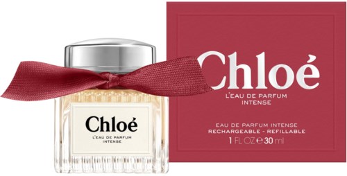 Chloé parfumfles met rood lintje en doos, gemerkt 'L'Eau de Parfum Intense.'
