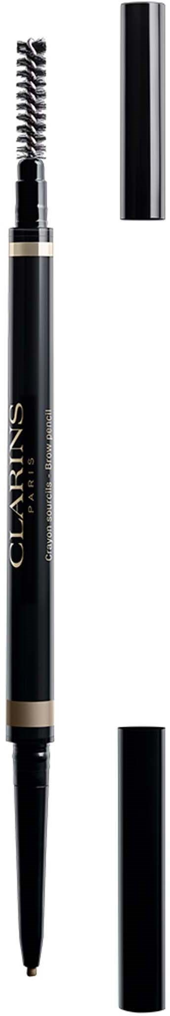 A black eyebrow pencil with a brush on one end and a cap on the other.