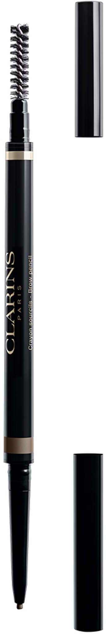 A black eyeliner pencil with a spoolie brush on one end and a cap on the other.