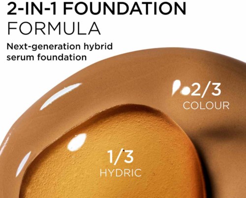 Teksten beskriver en grunnleggende makeup med tre deler: hydric, 2/3 farge, og 1/3 serum.