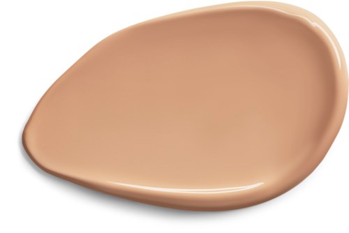 En beige flytande foundation eller makeup med jämn, krämig konsistens i en skedform.