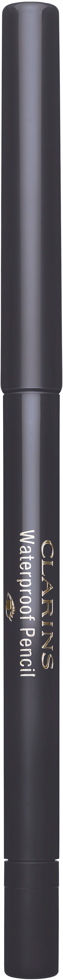 Een zwarte pen met tekst, rechtopstaand. De pen heeft een dop en klikmechanisme.