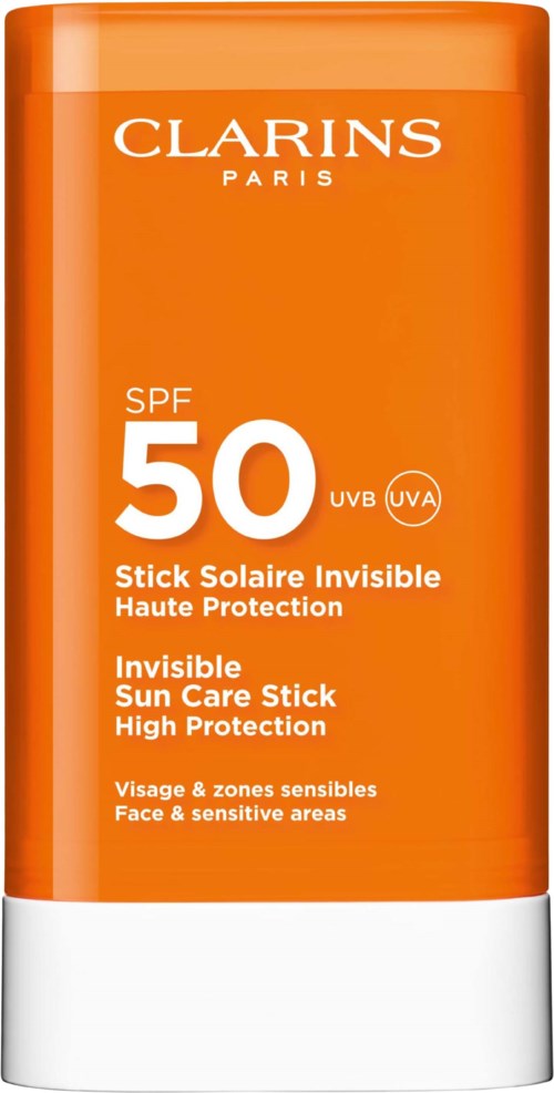 Oranje zonnebrandstift met SPF 50, UVB- en UVA-bescherming, voor gevoelig gezicht en gebieden.