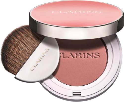 Een compact met blush en borstel van het skincare merk Clarins.