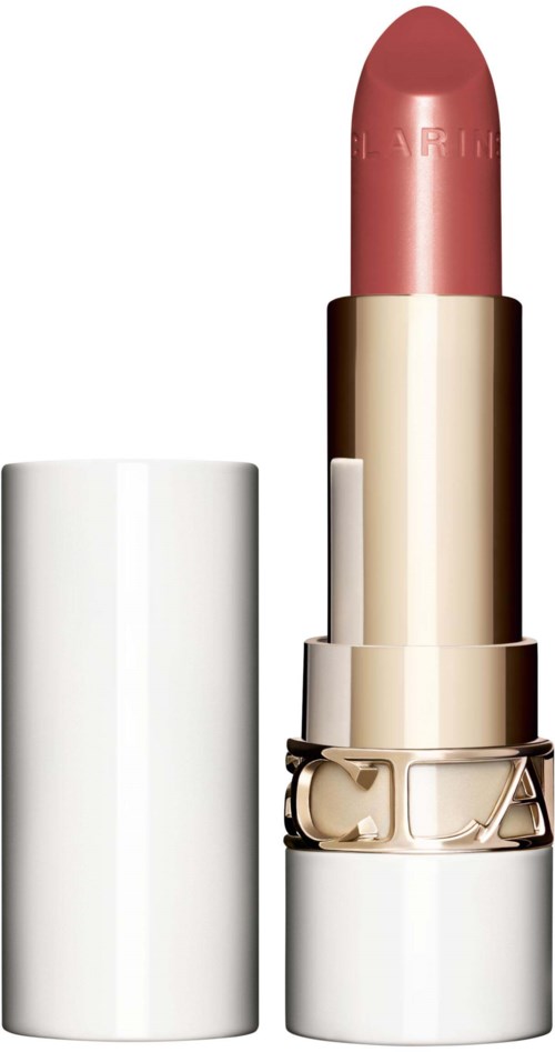 A lipstick with a pink shade and a shiny silver case, standing upright with its cap removed.
