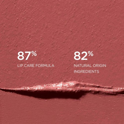 The image shows two statistics about a lip product: 87% for lip care formula and 82% for natural ingredients.