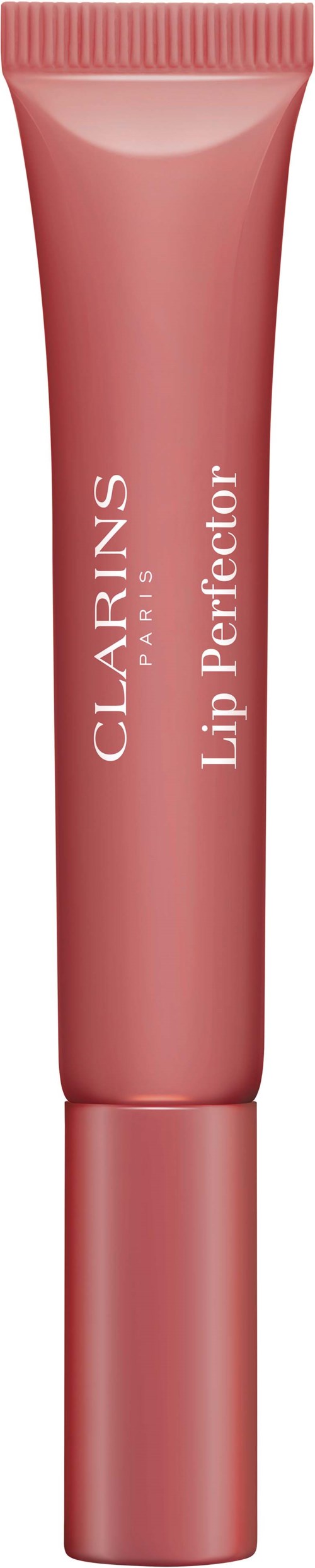 Ein rosa Tuben mit der Aufschrift 'Clarins Lip Perfector' und Schraubverschluss.